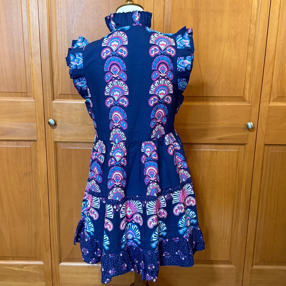 Caroline Constas Navy and Pink Ruffle Mini Dress - Picture 4 of 12